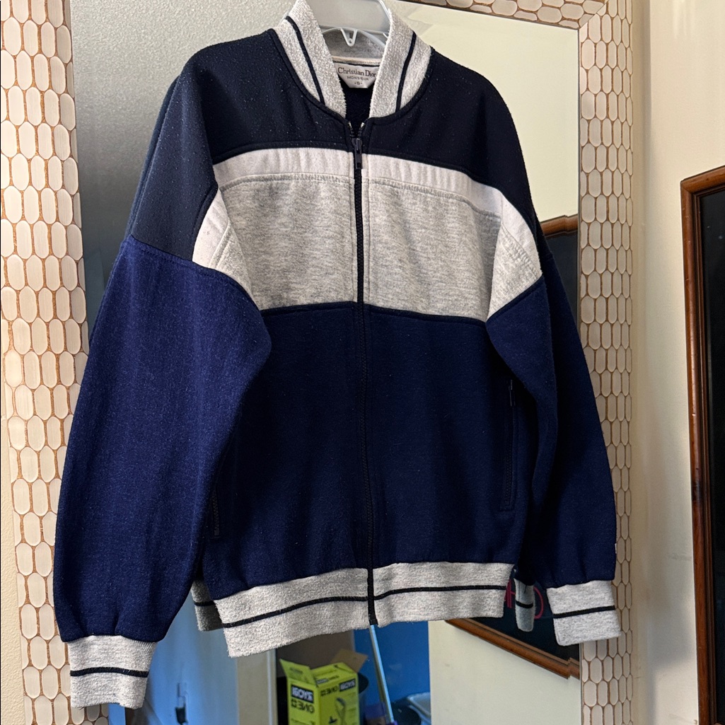 Dior Menâs Navy And Heather Gray Colorblock Zip-Up Sweater